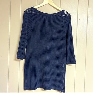 Jeanne Pierre Navy Blue Crochet Sweater Top Size Medium nwot
